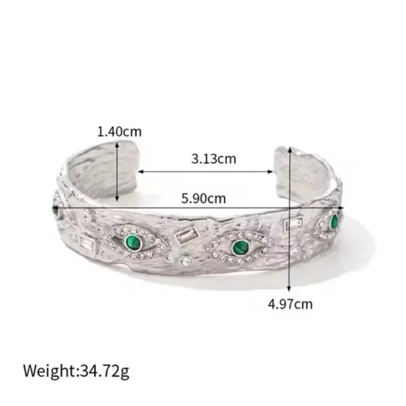 Anthropologie Baroque Malachite Stainless Steel WaterproofEye Cuff Bracelet - Picture 3 of 11